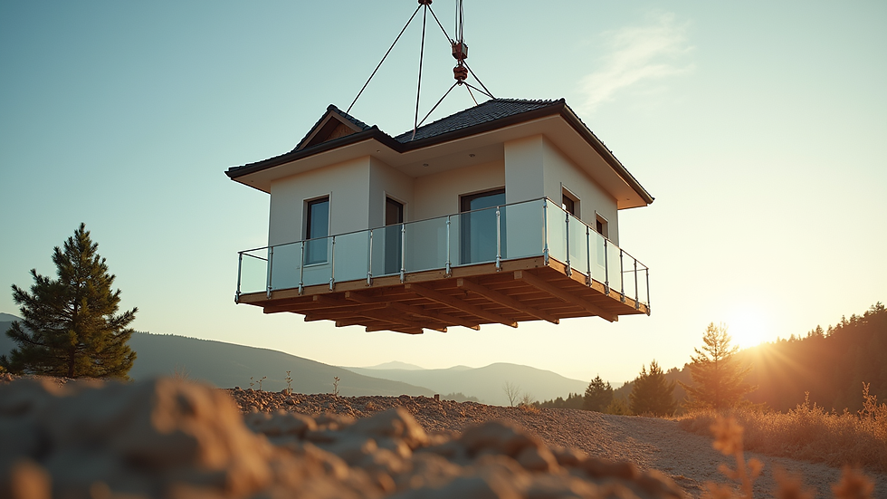 Eye-level view of a house being lifted for elevation