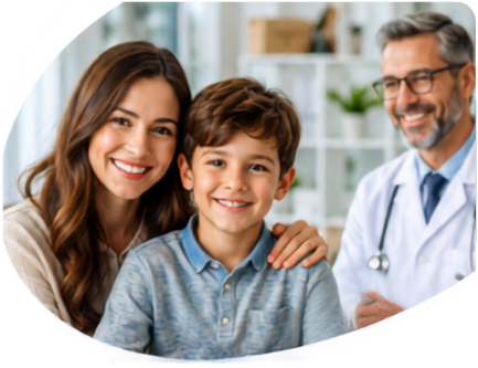 A mother and child with a healthcare professional, from the GovMeds flyer
