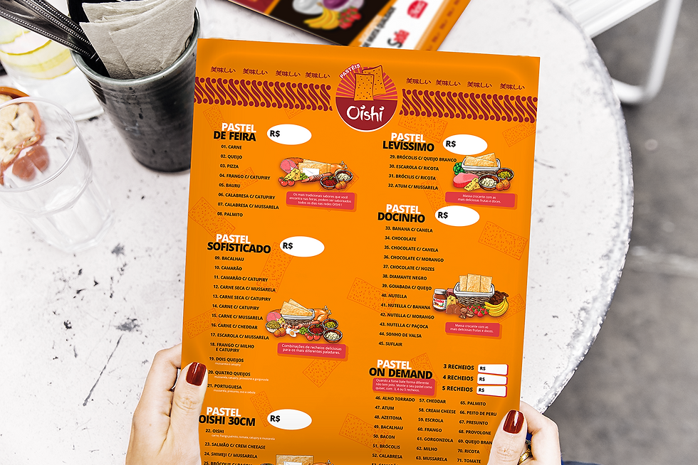 Branding display do novo cardápio do Oishi