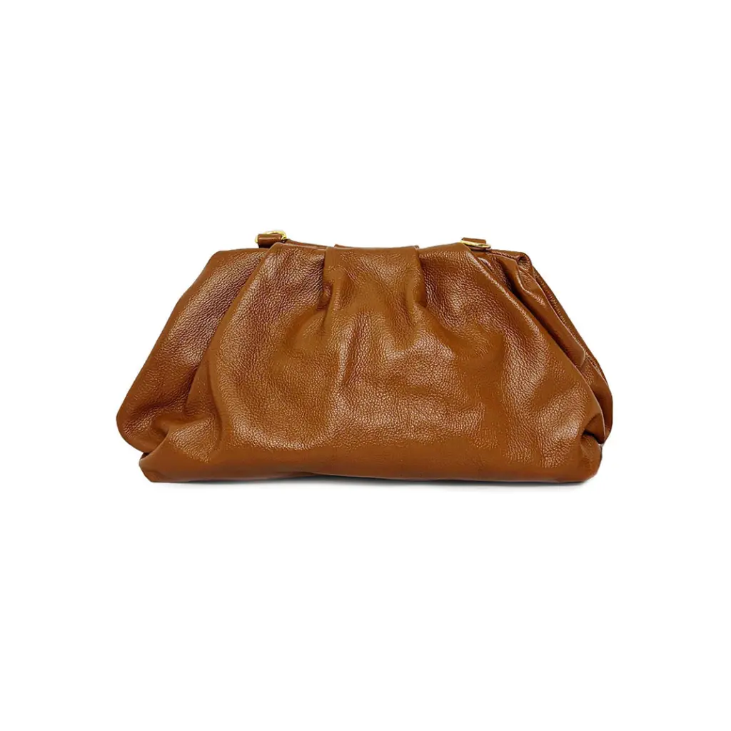 Bolsa Clutch com Alça Tiracolo em Couro Caramelo- Essencia