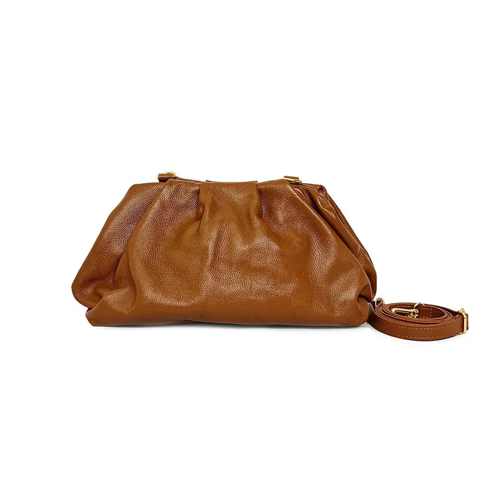 Miniatura: Bolsa Clutch com Alça Tiracolo em Couro Caramelo- Essencia