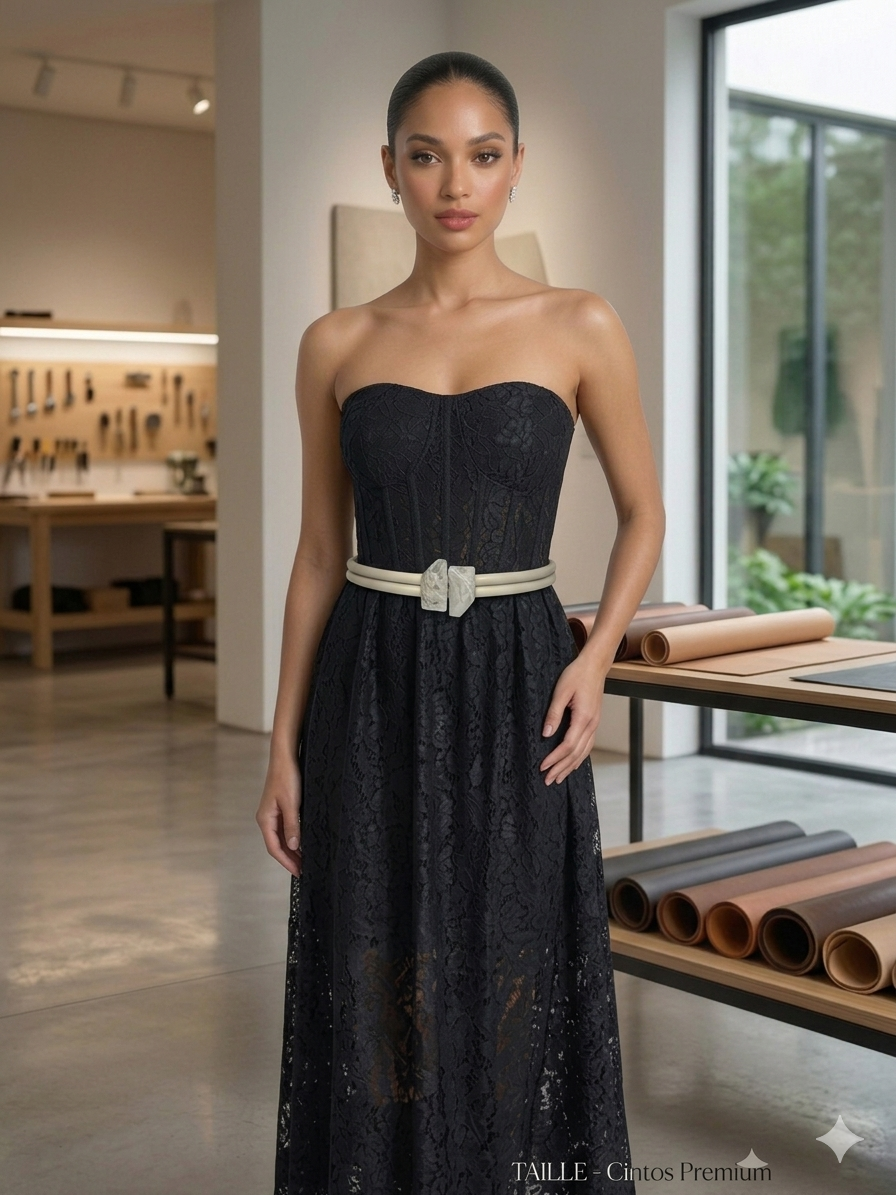 Miniatura: Cinto Feminino em Couro Marrom Geo Elegance -