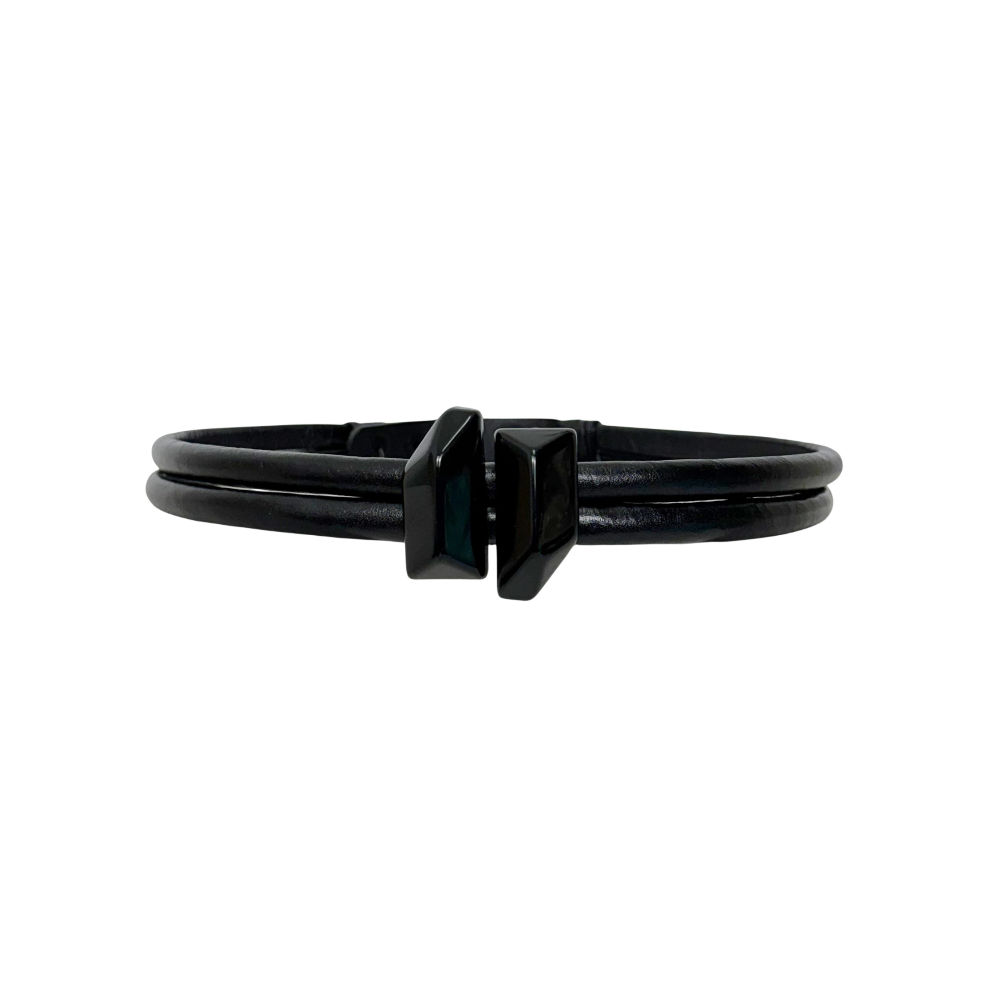 Cinto Feminino em Couro Preto Geo Elegance