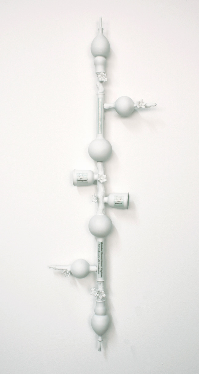Julie Bartholomew, Davies’ Waxflower, 2012, Porcelain, celadon glaze & silver decals, H 85