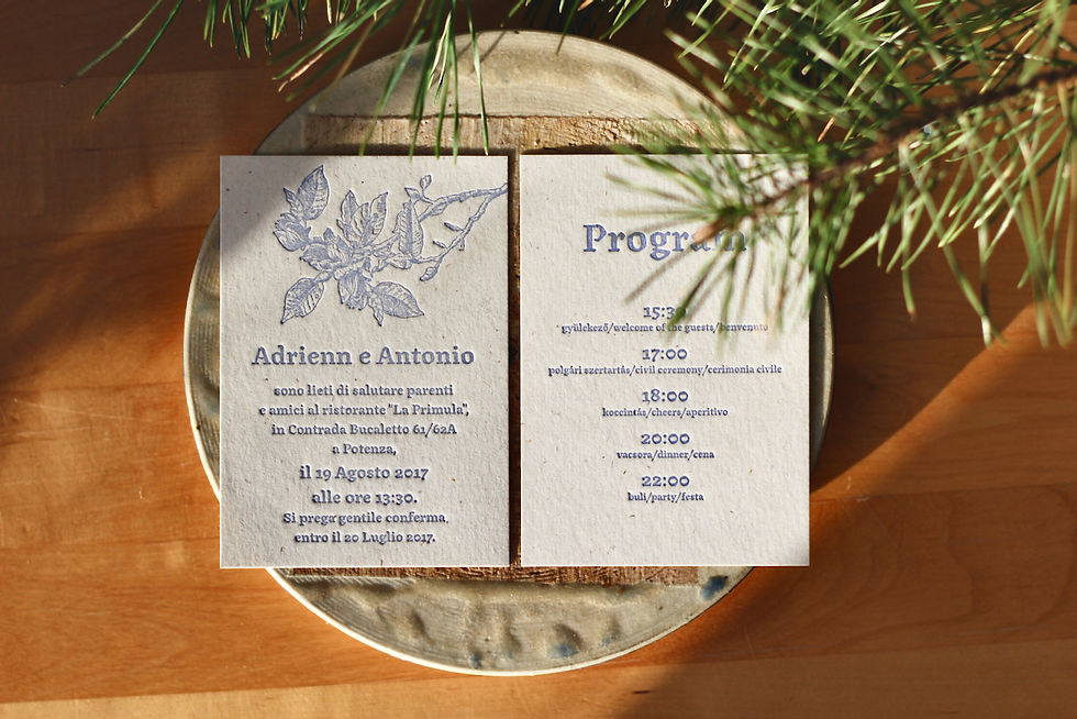 esküvői meghívó tervezés, letterpress, inkletterpress