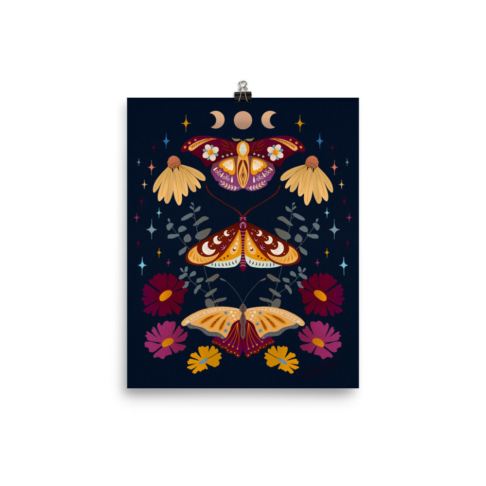 Moths in Stardust - Dark Burgundy 8 x 10
