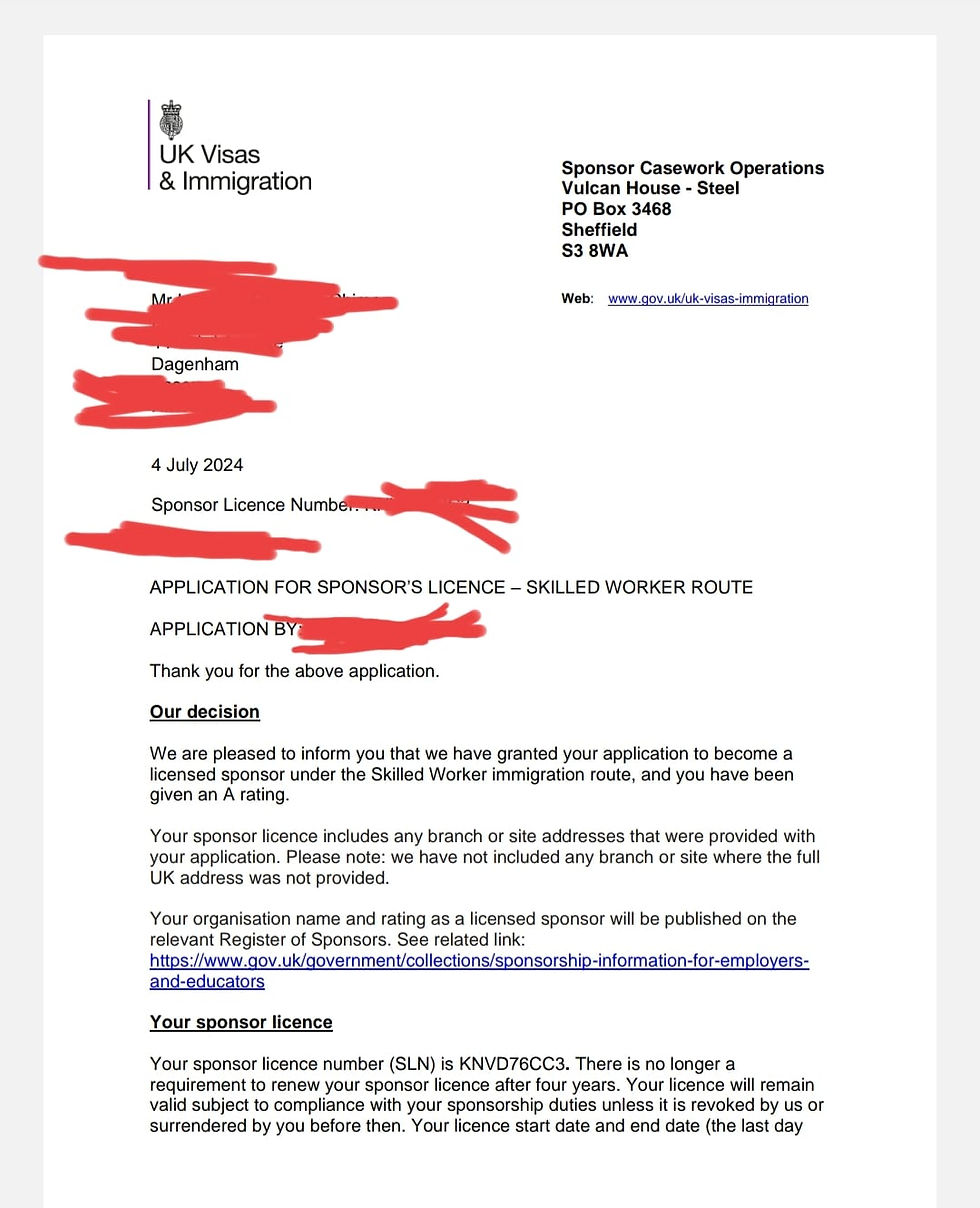 Melch's client, a Construction Company, granted Sponsor Licence in 2 days.