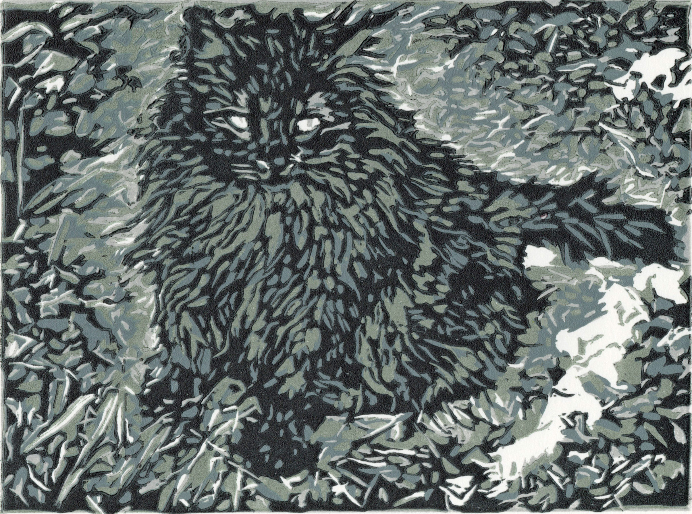 "Cat in Snow" 5 color PVC print