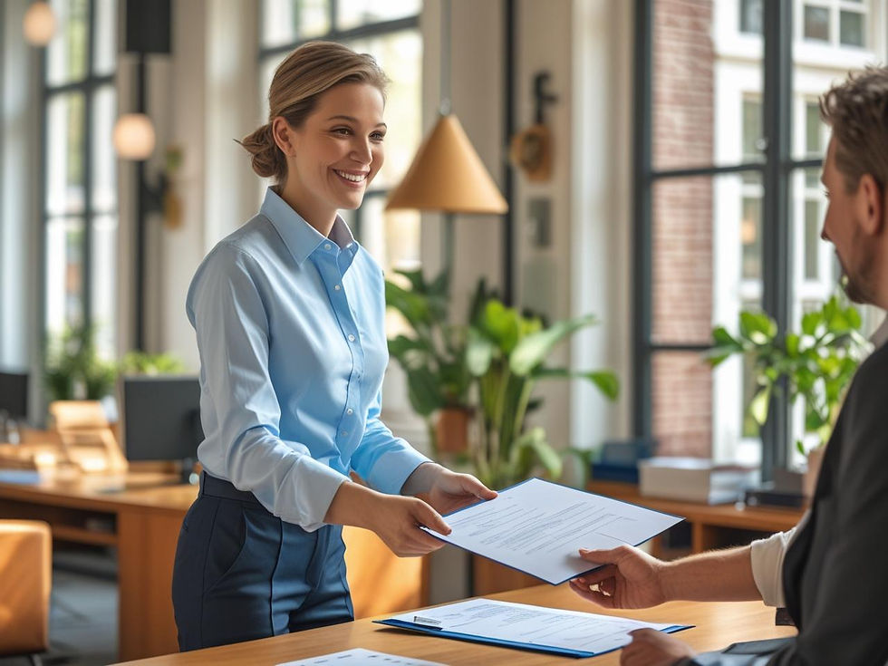 Osoba składająca wniosek o wymianę prawa jazdy w holenderskim urzędzie gminy