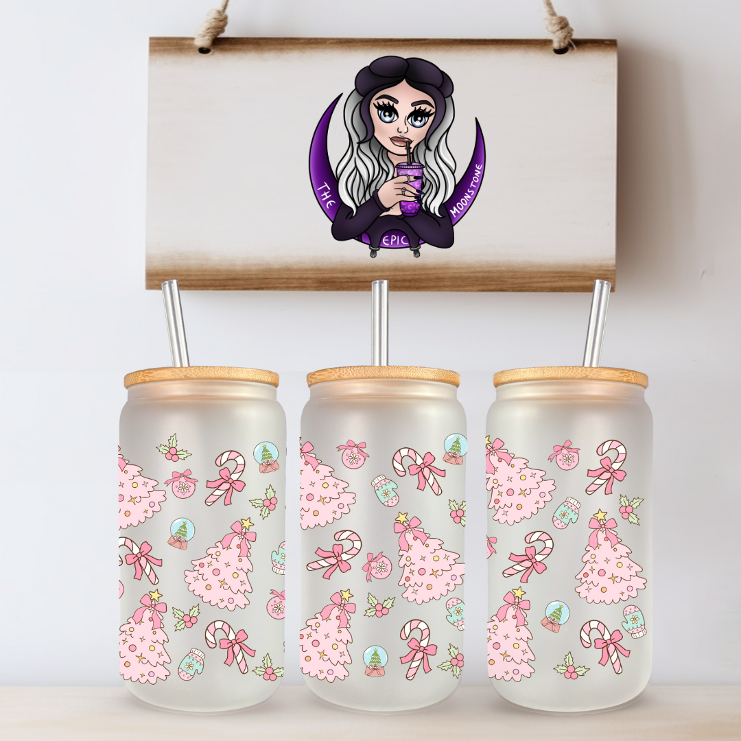 Rosa Christmastree Candy Cane Glas