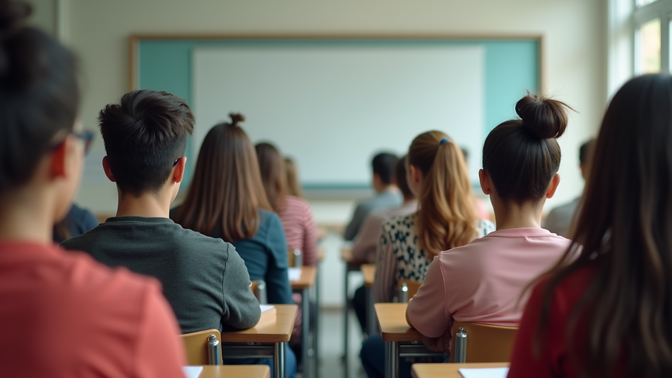 Eye-level view of a classroom with students from diverse backgrounds