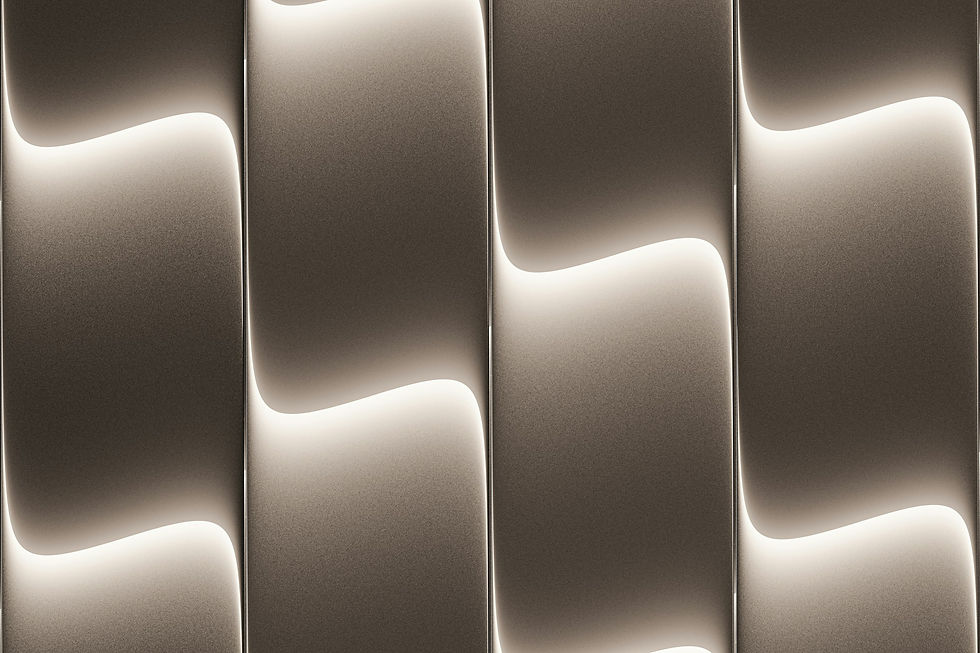Curved sculptural surfaces illuminated with tunable white light, shifting from cool to warm tones