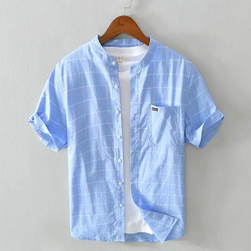 Thumbnail: Designer Pure Cotton Short-Sleeved Brand Plaid Shirts for Men