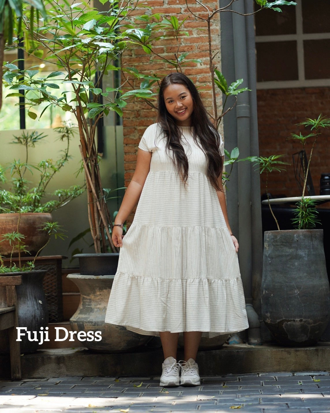Fuji Dress • Linen Hemp Beige Stripes