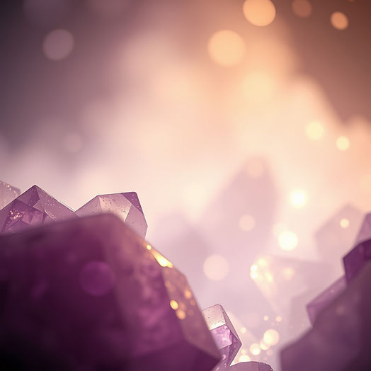 Soft ethereal crystal landscape with glowing amethyst tones, gentle golden light, and subt