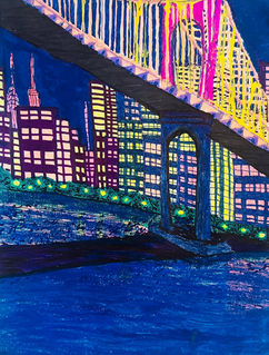 New York, New York City, Night, City at Night, Skyscrapers,  City at Night , lights, bridge, East River, Queens Borough Bridge. 