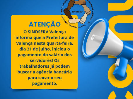 Sindserv Valença informa: pagamento dos servidores na conta!