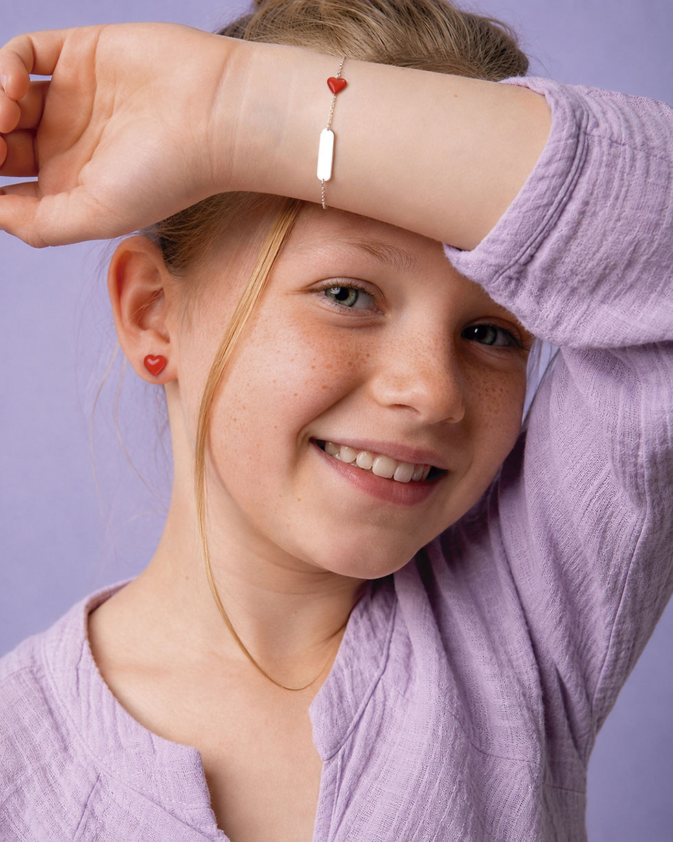Miniatura: PULSEIRA KIDS DE CORAÇÃO ESMALTADO PRATA RODINADA