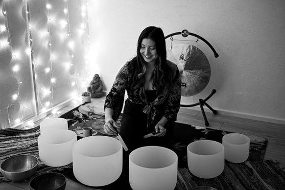 Vibrational sound therapy session photographed at Northamptonshire wellness retreat