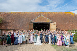 Friends and family celebrating at an Oxfordshire wedding