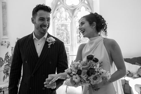 Bride and groom under golden hour sunlight at Buckinghamshire estate wedding