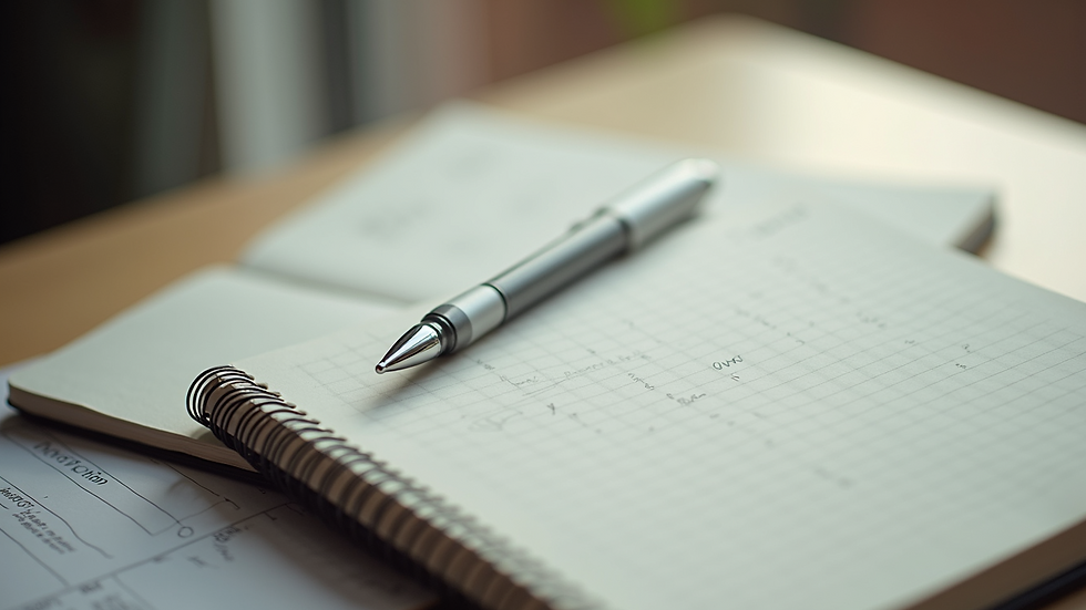 Close-up view of a notebook with mental health notes and a pen