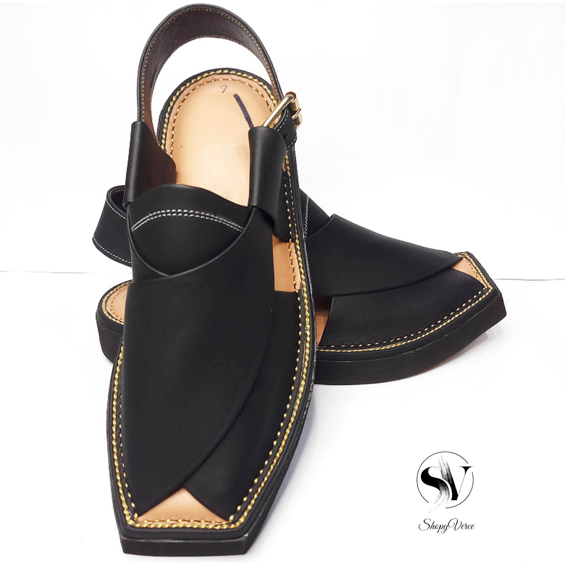 Kaptaan Premium Black Matte Chappal 