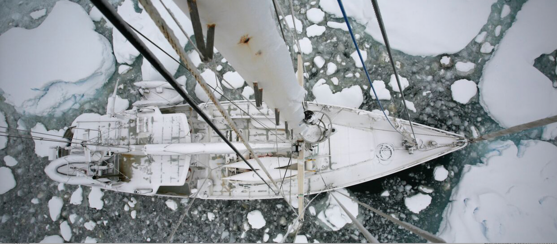 Aluminium hulled arctic explorer yacht navigating through ice
