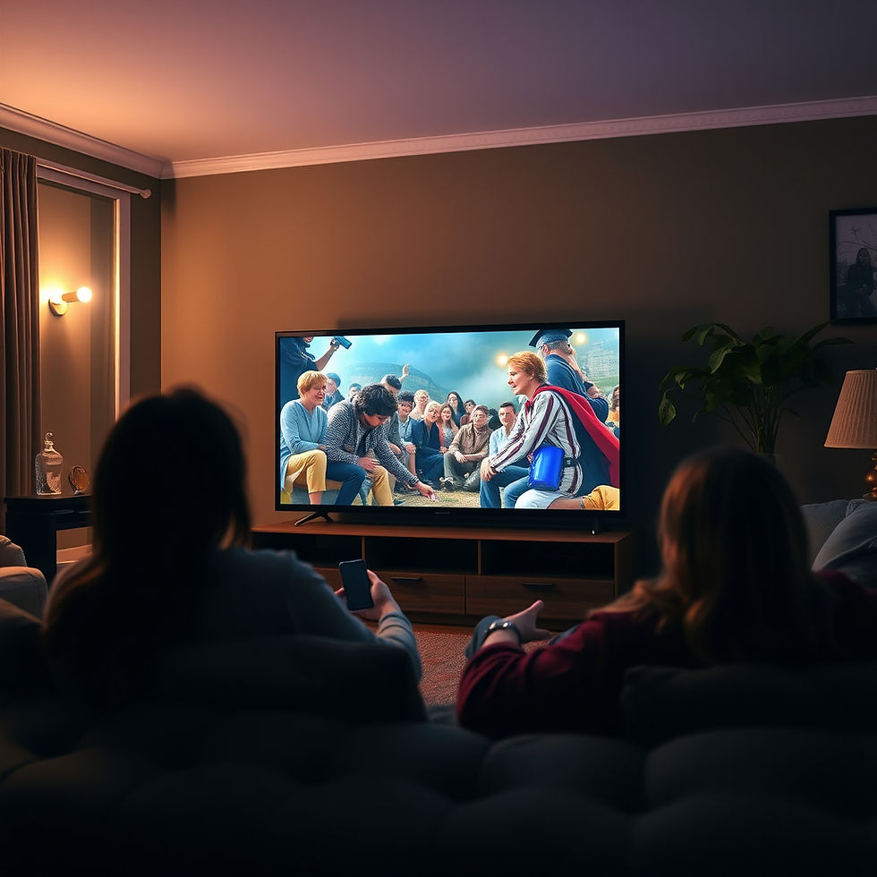 family watching a movie at home