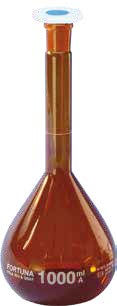 Volumetric Flask, Standard, Amber, Class A, White scale, with Stopper, Pack