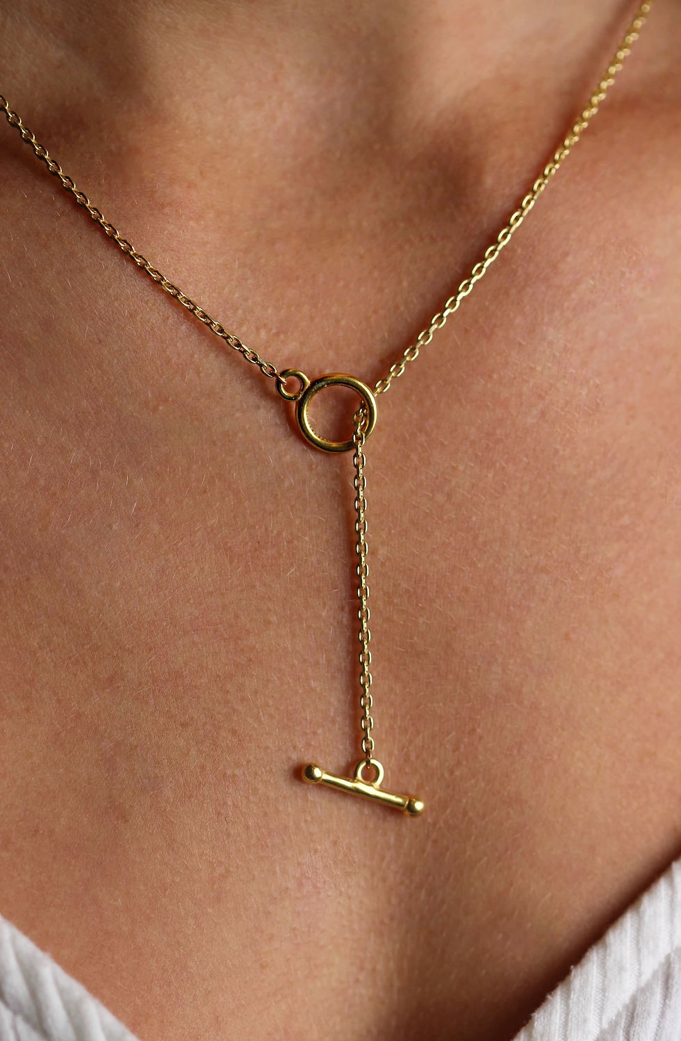 gold circle toggle y-necklace business necklace layering piece fine jewely