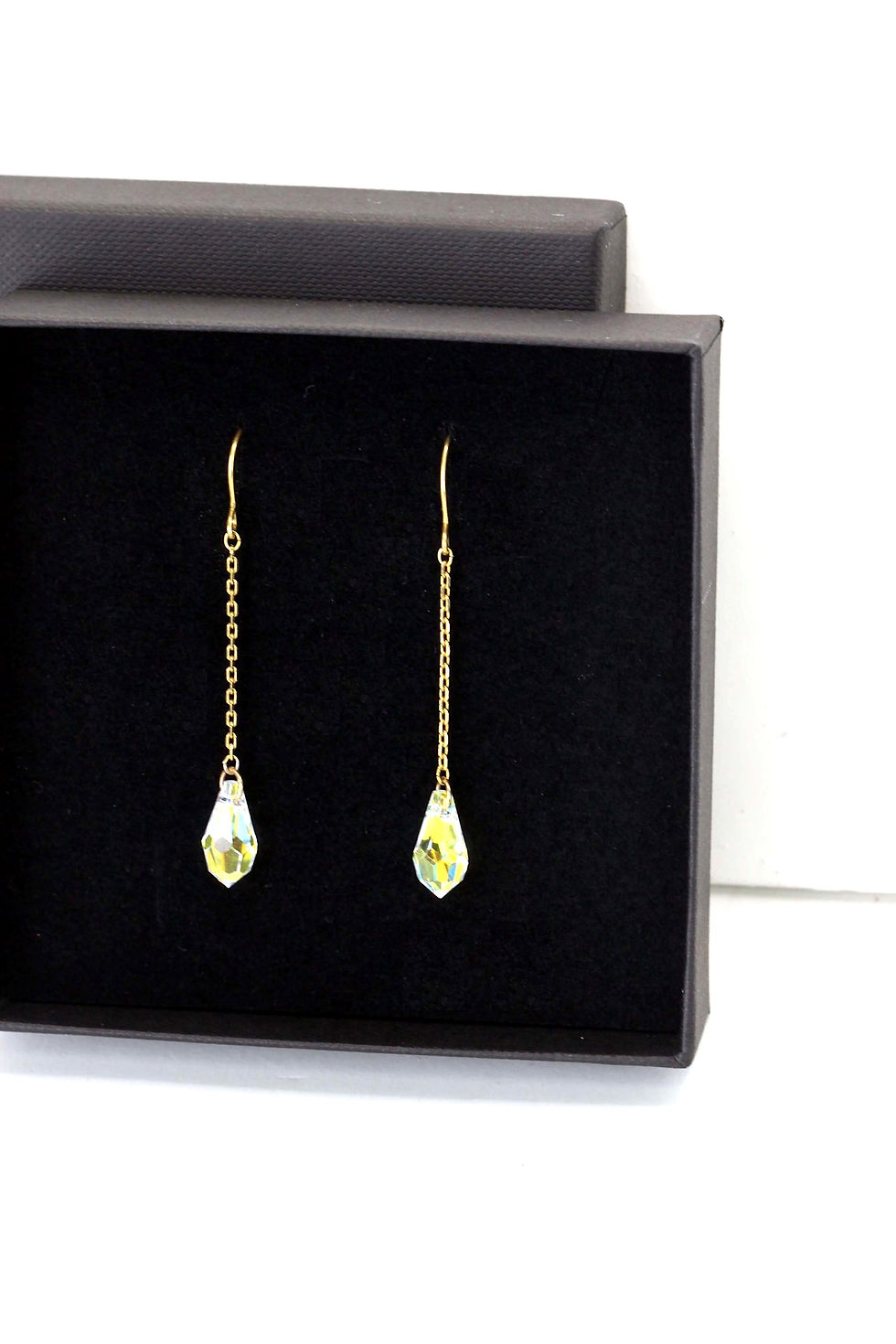 Thumbnail: elegant gold jewelry long Swarovski tear drop earrings, silver and gold-vermeil present for her.