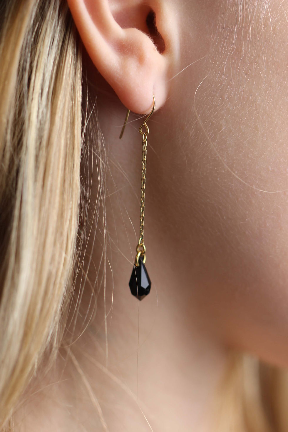Thumbnail: elegant gold jewelry long Swarovski tear drop earrings, silver and gold-vermeil present for her.