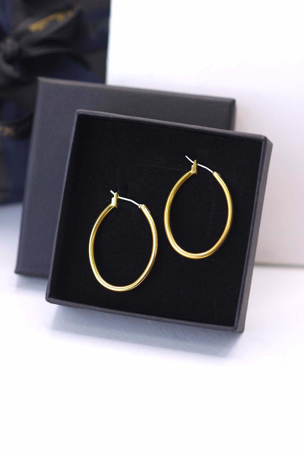 Thumbnail: gold jewelry oval elegant hoop earrings, silver and gold-vermeil present for her.