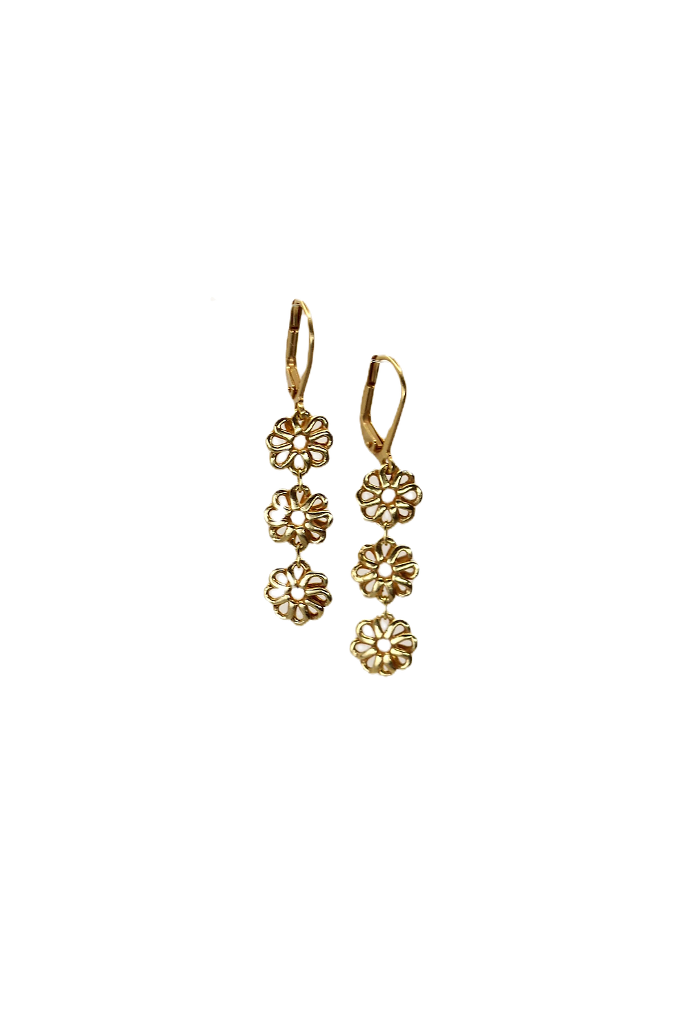 Thumbnail: gold jewelry long flower bloom earrings, silver and gold-vermeil present for her.