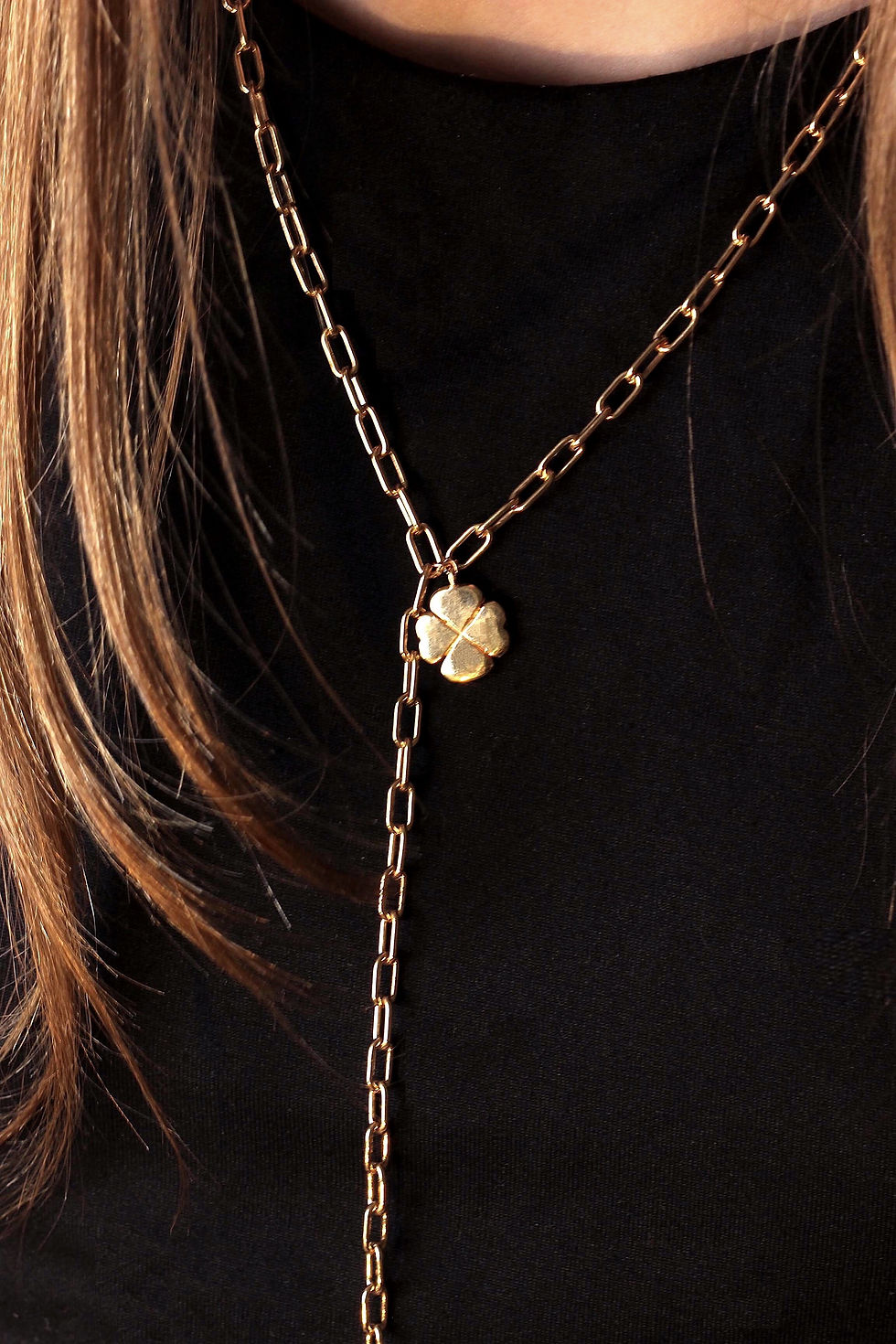 Gold Link Y-necklace trefle clover necklace business look jewelry trend vancleef