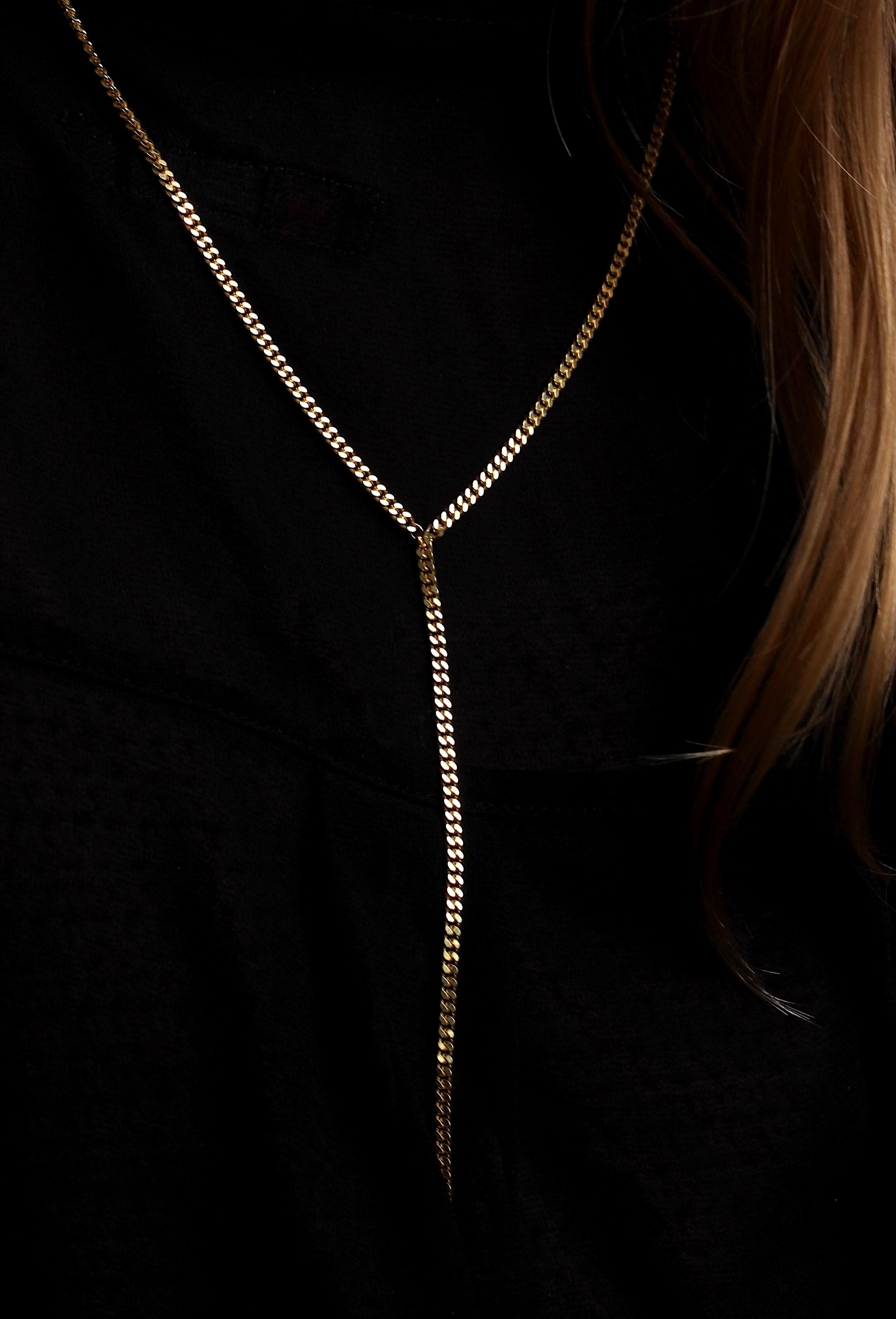 Y-necklace gold necklace tank chain business look fine jewelry