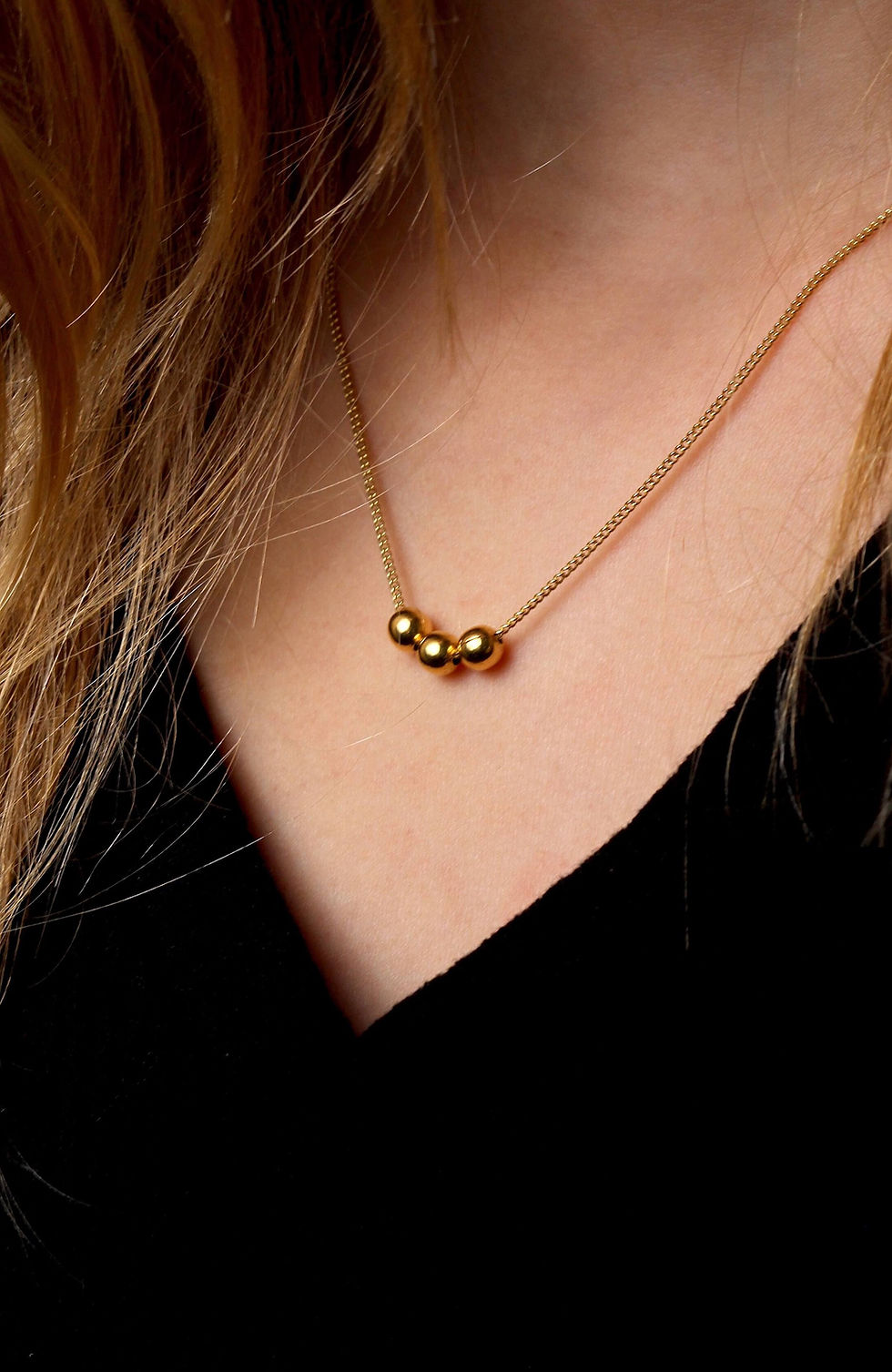 Thumbnail: gold ball necklace, everyday jewelry, three balls necklace, silver and gold-vermeil present for her