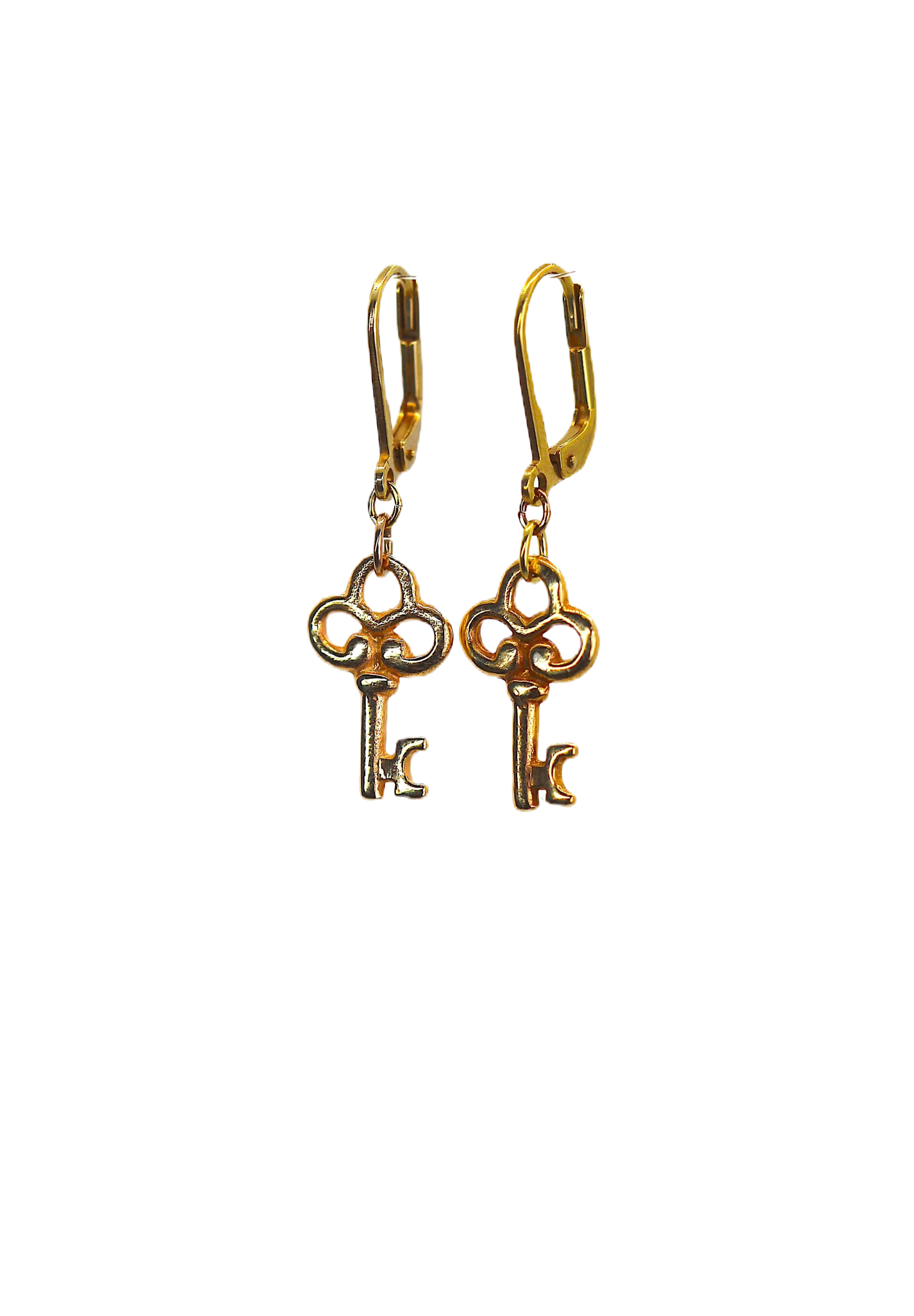 gold jewelry small key earrings, silver and gold-vermeil present for her.