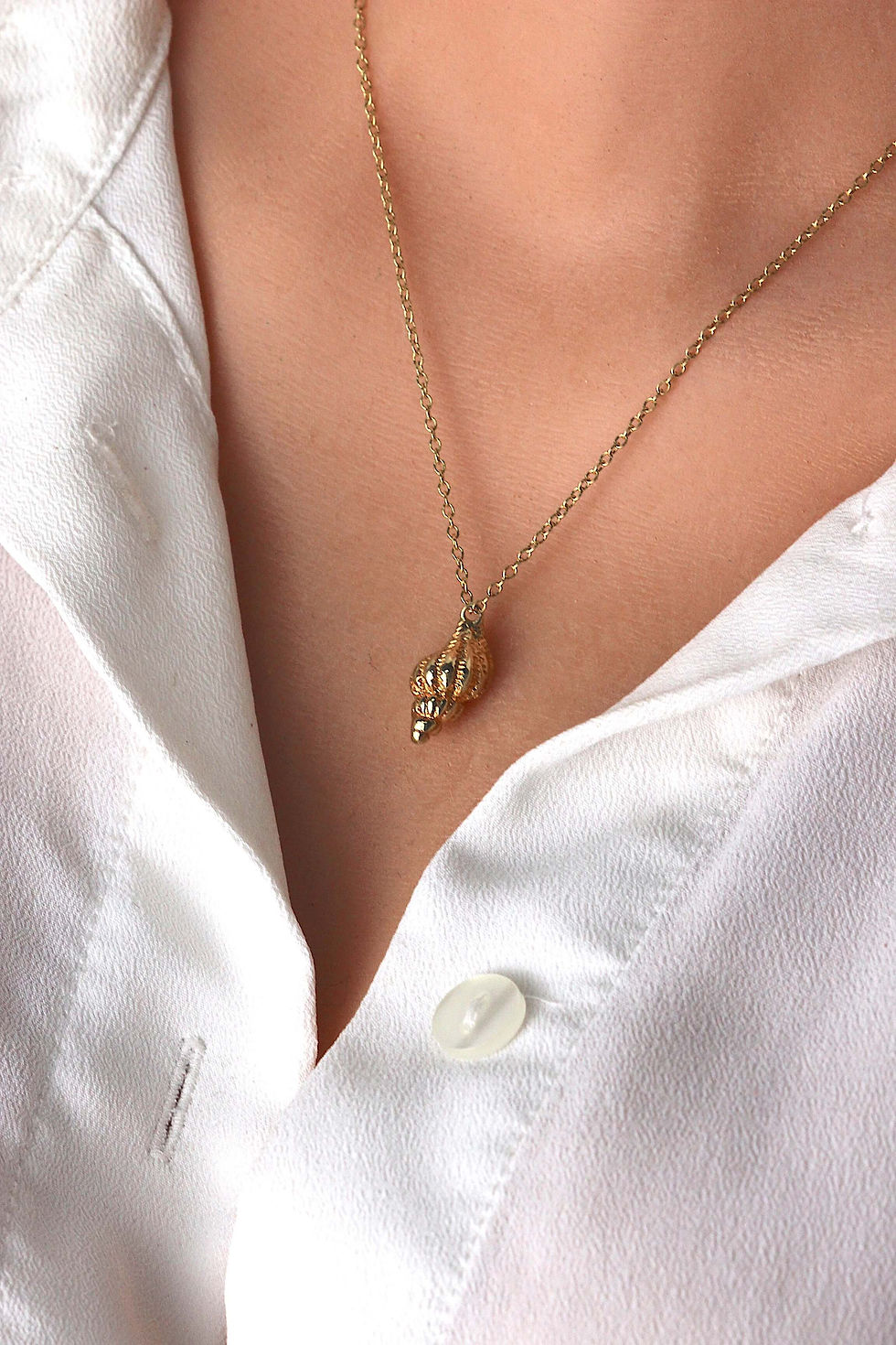 Thumbnail: gold jewelry seashell ocean necklace, silver and gold-vermeil present for her.