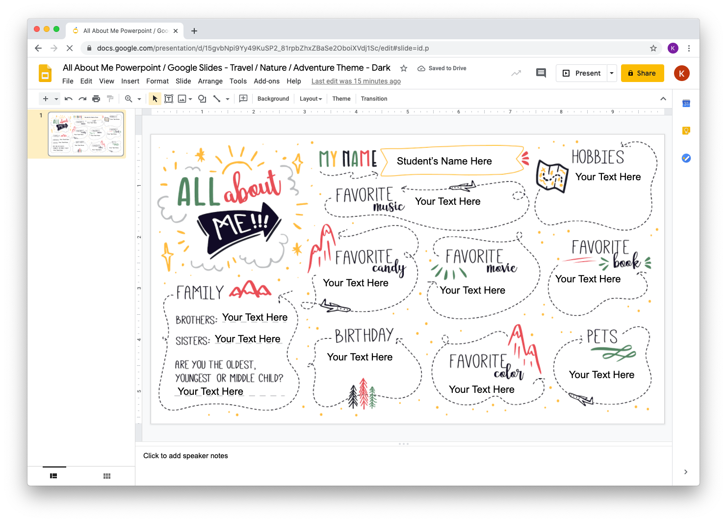 All About Me Powerpoint/Google Slides - Nature/Adventure/Travel Theme