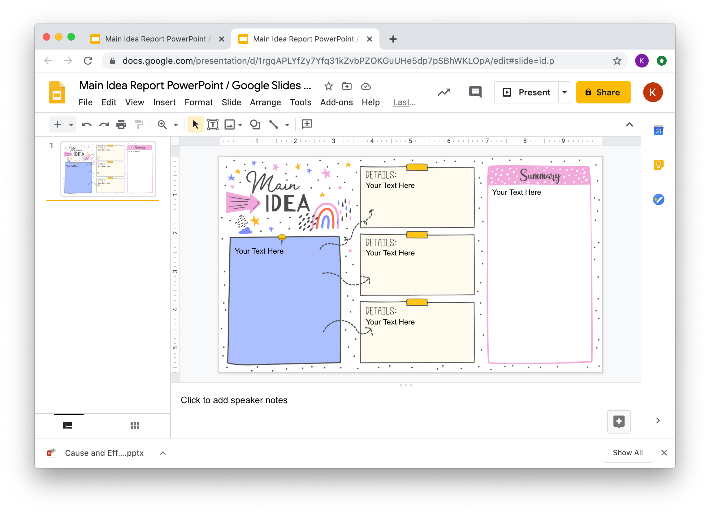 Main Idea Report PowerPoint/Google Slides - Boho Rainbow