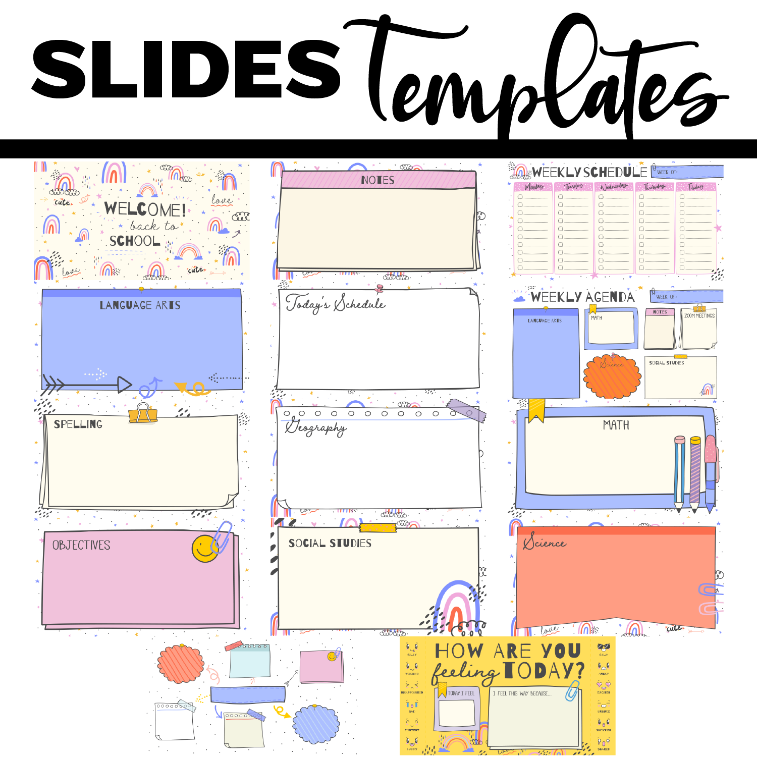 Back To School Slide Templates Powerpoint / Google Slides - Boho Rainbow Theme