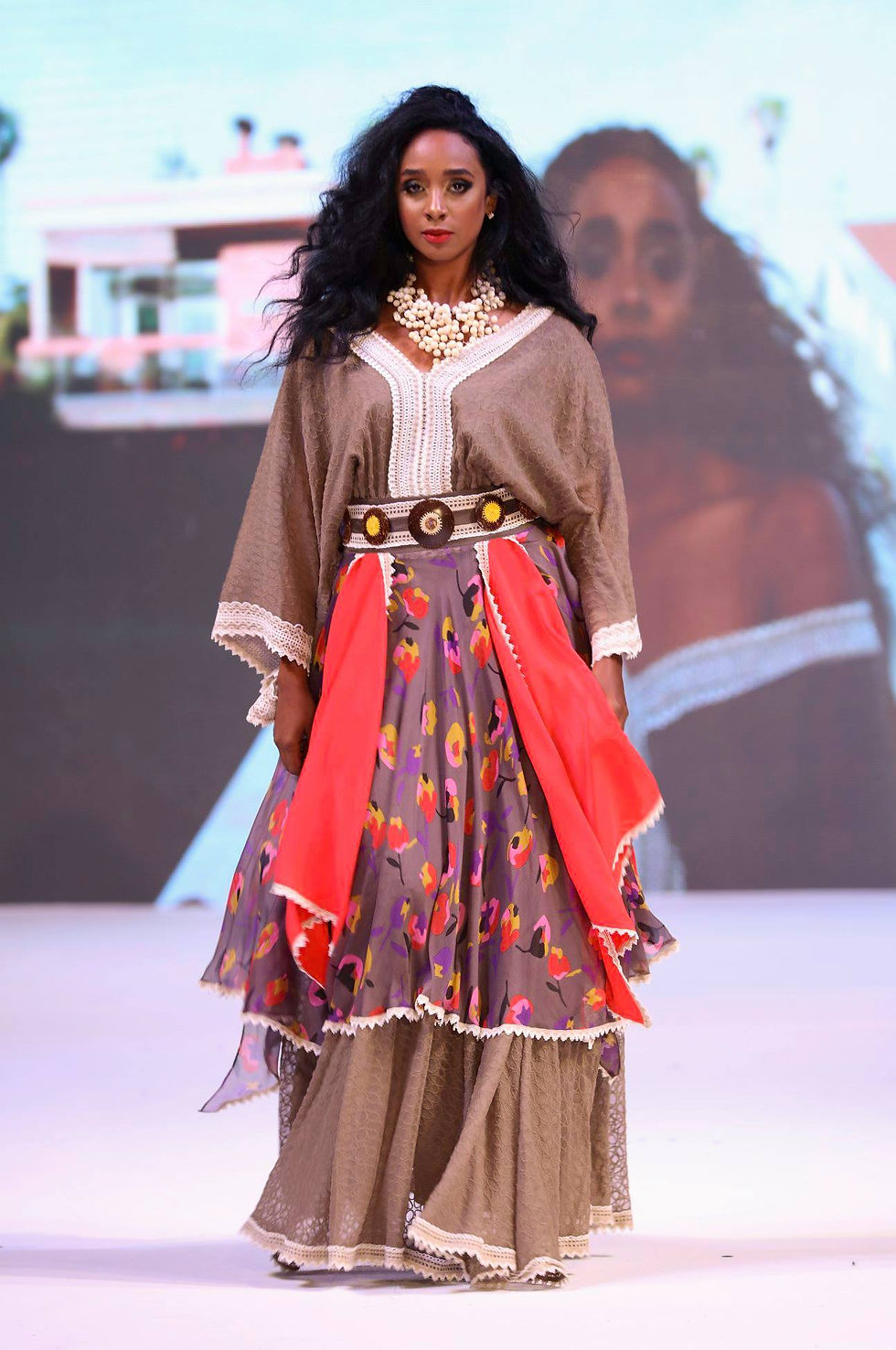Thumbnail: Boho Silk V-Neck Dress with Decorative Belt
