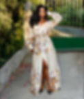 Cream Long Silk Dress with Flowers