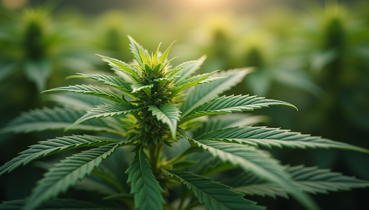 Close-up view of cannabis leaves on a plant