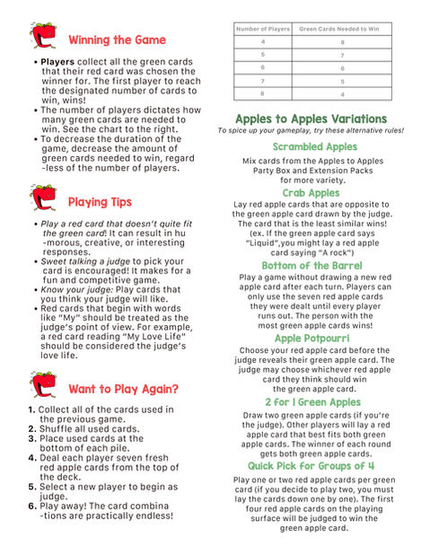 Apples to Apples Game Instructions