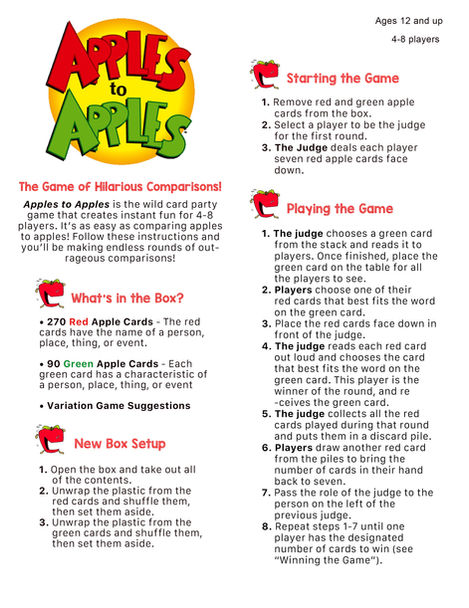Apples to Apples Game Instructions