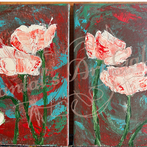 Diptych painting: White poppies