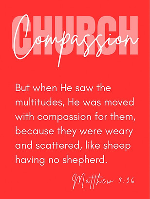 Compassion Church Albuquerque graphic with Matthew 9:36 Bible verse on compassion.